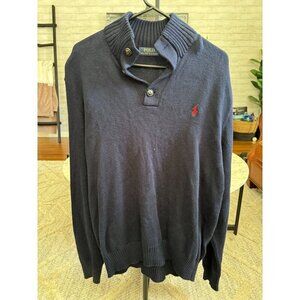 Polo Ralph Lauren Mens Half Button Knitwear Blue Red Pony Pullover Jumper Size L